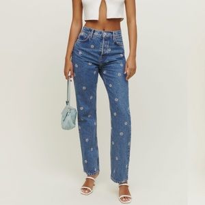 NWT Reformation Cynthia Chamomile High Rise Straight Jeans